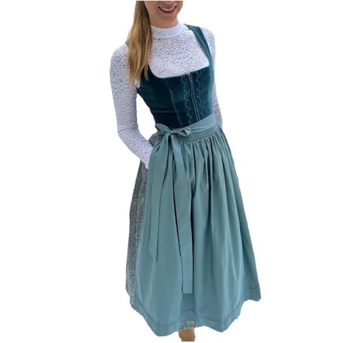 Lidssacde Dirndl Damen Midi - Trachtenkleid mit Dirndlschürzen Trachtenrock Samt Dirndlkleid Dirndl-Komplettsets für Bayrische Tracht Oktoberfest von Lidssacde