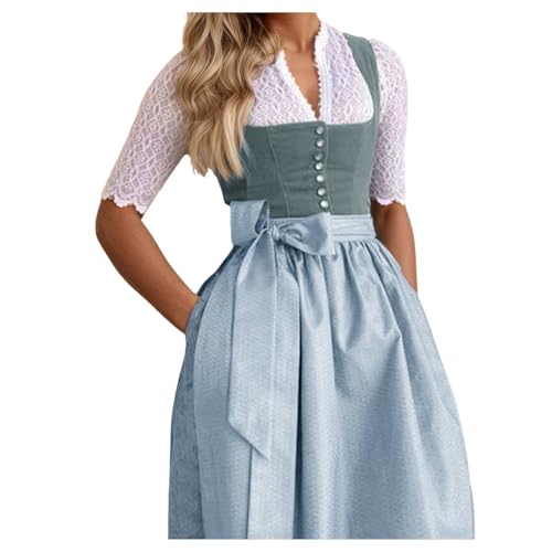 Lidssacde Dirndl Damen - Trachtenkleid Midi mit Dirndlschürzen Trachtenrock Samt Dirndlkleid Dirndl-Komplettsets für Bayrische Tracht Oktoberfest von Lidssacde