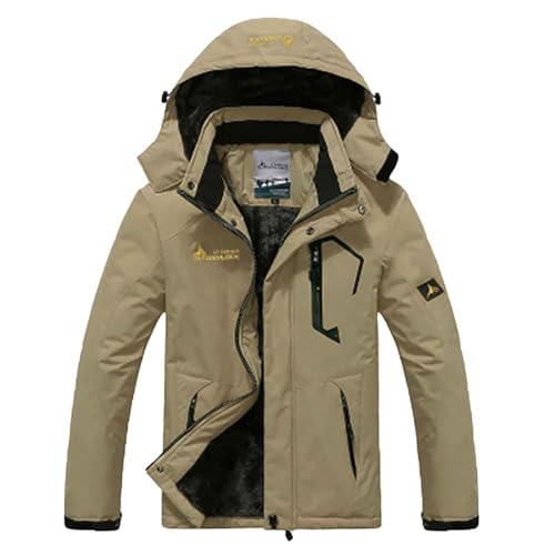 Lidssacde Fleecejacke Herren Mittellange Trachten Baumwolljacke Baumwolle Wintermantel Reißverschluss Langärmelige Jacke Mit Taschen Stehkragen Arbeitsjacke Wanderjacke (01-Khaki, XXL) von Lidssacde