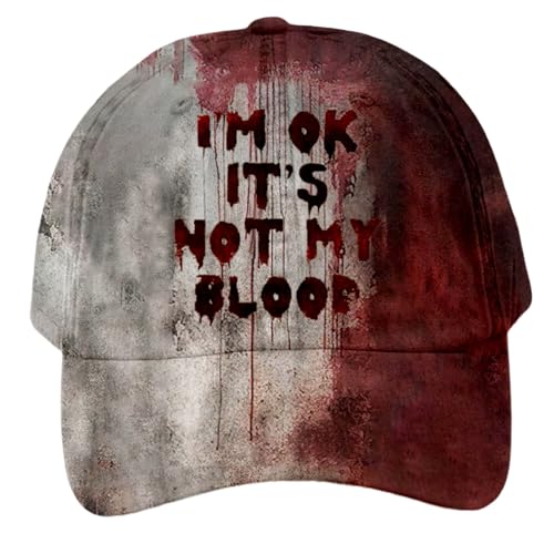 Lidssacde Halloween Baseball Caps Unisex - Problem Gelöst, I'm Ok It's Not My Blood Cap Herren Damen Blutspritzer Muster Horror Hat Halloween Kopfbedeckung Gruselig Erwachsene von Lidssacde