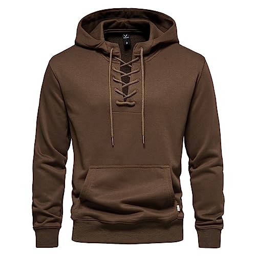 Lidssacde Hoodie Sweatshirts Regular Fit Freizeithemden Langarm V-Ausschnitt Mit Schnürung Vintage Kapuzenjacke Unisex Herren Pullover Hochwertig Und Soft Kapuze von Lidssacde