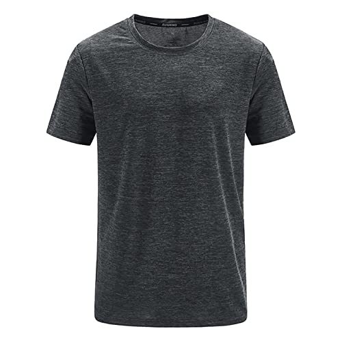 Lidssacde T Shirt Herren Sommer Lässig Strand Outfit Herrenhemd Kurzarm Einfarbig Rundhals Normale Passform Sommerhemd Locker Schnelltrocknend Tshirt (02-Dark Gray, L) von Lidssacde