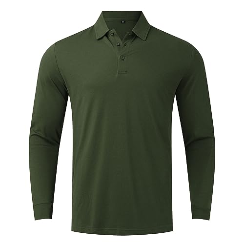 Polo Shirt Hemd Langarm Regular Fit Arbeitshemd Herrenhemd Einfarbig Revers Vintage Tshirt Männer Herbst Klassisch Tshirts (AG, XXL) von Lidssacde