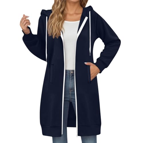 Sweatjacke Damen Lang mit Kapuze - Mäntel für Damen Reißverschluss Große Größen Herbstjacke Kapuzenjacke Dünne Winterjacke Zip Hoodie Oversize Strickjacke Wandern Activewear Laufjacke Übergangsjacke von Lidssacde