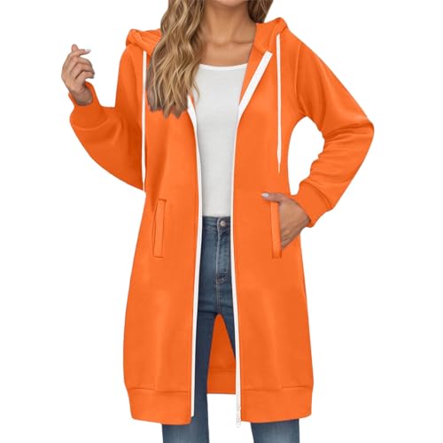 Sweatjacke Damen Lang mit Kapuze - Mäntel für Damen Reißverschluss Große Größen Herbstjacke Kapuzenjacke Dünne Winterjacke Zip Hoodie Oversize Strickjacke Wandern Activewear Laufjacke Übergangsjacke von Lidssacde