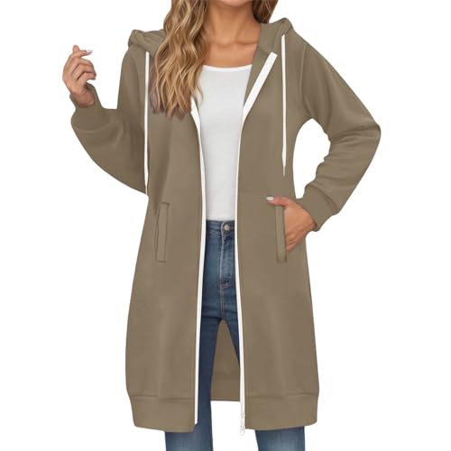 Sweatjacke Damen Lang mit Kapuze - Mäntel für Damen Reißverschluss Große Größen Herbstjacke Kapuzenjacke Dünne Winterjacke Zip Hoodie Oversize Strickjacke Wandern Activewear Laufjacke Übergangsjacke von Lidssacde