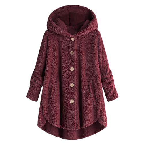 Teddyjacke Damen mit Kapuze - Mäntel für Damen Dicke Teddy Fleecejacke Lang Kuscheljacke Flauschig Teddyfleece Jacke Warme Fleecepullover Herbst Winter Plüschjacke Baumwolle Teddy Mantel Kurzmantel von Lidssacde
