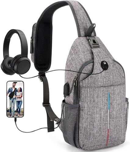 Lidxfeo Anti-Diebstahl Crossbody Bag, Wasserdichter Brusttasche Chest Herren, Schultertasche mit USB Ladeanschluss, Mehrere Taschen Sling Rucksack, für Wandern, Reisen, Klettern usw von Lidxfeo