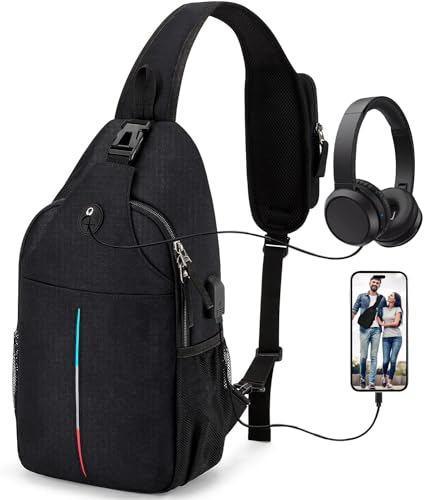 Lidxfeo Anti-Diebstahl Crossbody Bag, Wasserdichter Brusttasche Chest Herren, Schultertasche mit USB Ladeanschluss, Mehrere Taschen Sling Rucksack, für Wandern, Reisen, Klettern usw von Lidxfeo