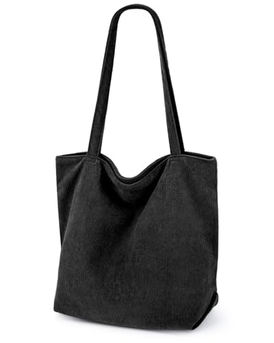 Lidxfeo Cord Tasche Damen, Wiederverwendbare Shopper Umhängetasche, Große Kapazität Tote Bag Aesthetic, Schultertaschen mit Reißverschluss und Innentasche, für Arbeit Einkaufen Schule Usw (Black) Lidxfeo Cord Tasche Damen, Wiederverwendbare Shopper Umhängetasche, Große Kapazität Tote Bag Aesthetic, Schultertaschen mit Reißverschluss und Innentasche, für Arbeit Einkaufen Schule Usw (Black) von Lidxfeo