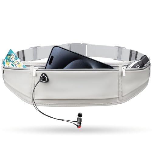 Lidxfeo Schlanker Laufgürtel für Handy, Läufer Gürteltasche für Frauen und Männer, Lauftasche mit Kopfhörer-Anschluss, Sportgürtel Verstellbarem, Perfekt für Joggen, Fitness, Radfahren usw (Grau) von Lidxfeo