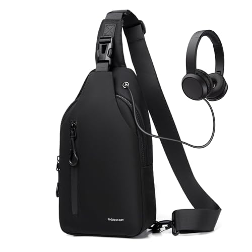 Lidxfeo Schultertasche mit Kopfhörerloch, Wasserdichter Brusttasche Chest Herren, Mehrere Taschen Sling Rucksack, Anti-Diebstahl Multipurpose Crossbody Bag, für Wandern, Reisen, Klettern Usw von Lidxfeo