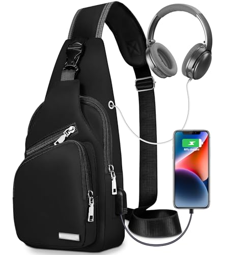 Lidxfeo Schultertasche mit Kopfhörerloch, Wasserdichter Brusttasche Chest Herren, Mehrere Taschen Sling Rucksack, Anti-Diebstahl Multipurpose Crossbody Bag, für Wandern, Reisen, Klettern Usw von Lidxfeo