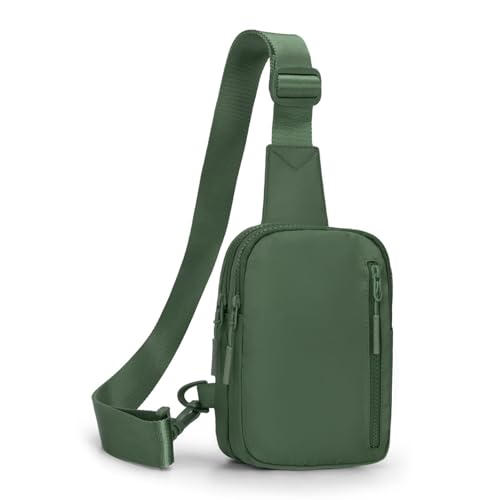 Lidxfeo Wasserdicht Chest Crossbody Bag Klein, Multi-Pocket Brusttasche, Anti-Diebstahl Sling Schultertasche, Handytasche mit Reißverschlusstasche für Wandern, Reisen, Joggen usw (Olive) von Lidxfeo