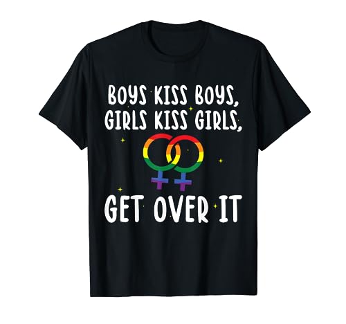 Boys Kiss Boys Girls Kiss Girls Get Over It Gay Lesbian T-Shirt von Liebe für Stolz Monat