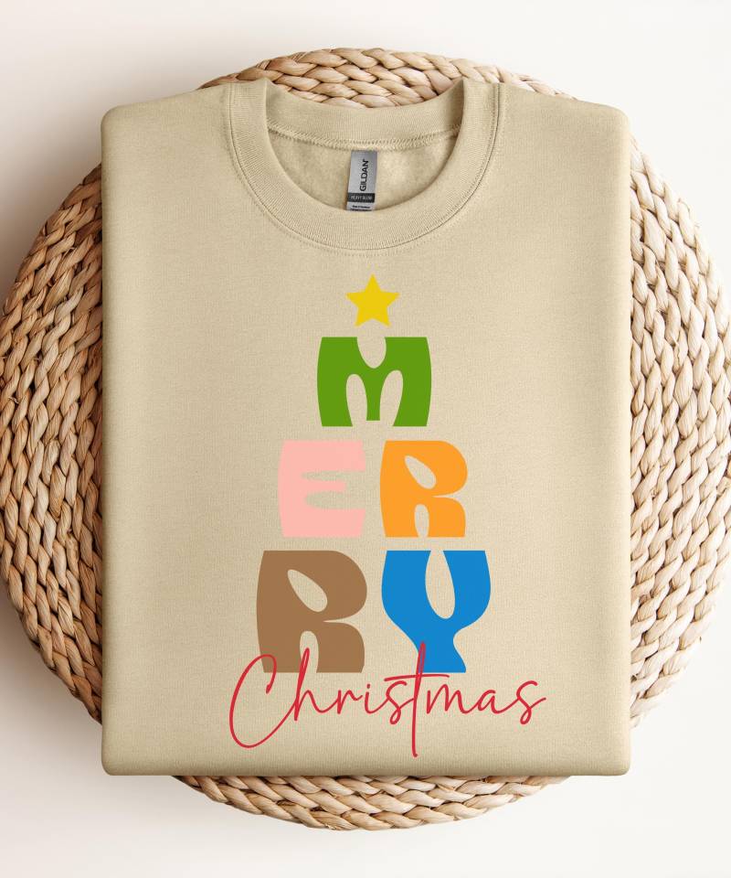 Frohe Weihnachten Sweatshirt Retro | Weihnachts Pullover Beige Unisex Geschenk Familie Weihnachtspullover von LiebeUndAnlass