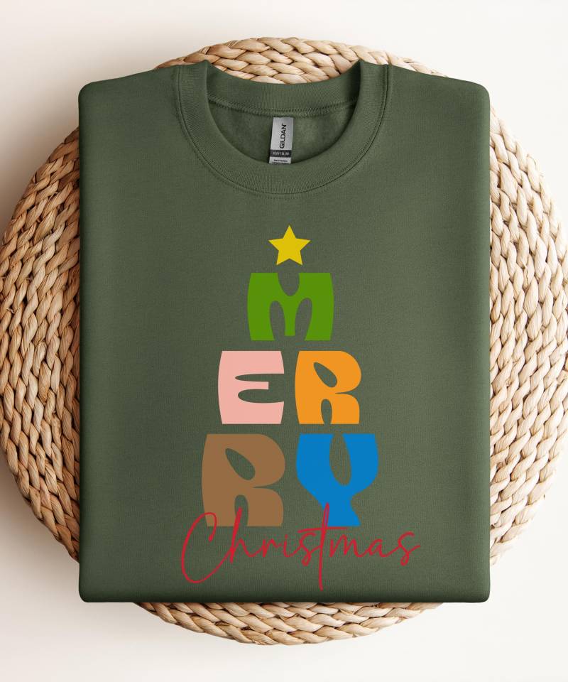 Frohe Weihnachten Sweatshirt Retro | Weihnachts Pullover Beige Unisex Geschenk Familie Weihnachtspullover von LiebeUndAnlass