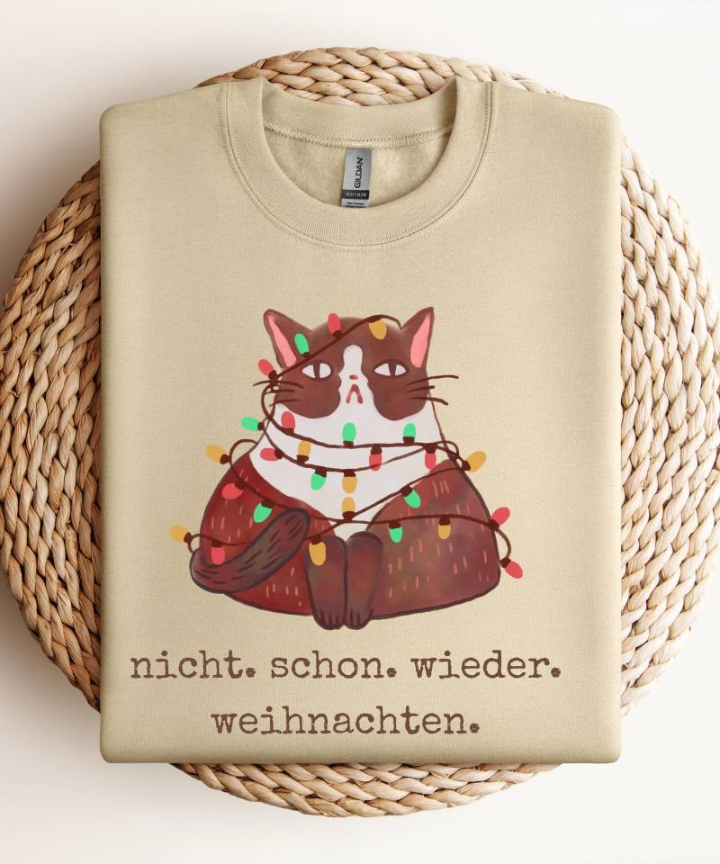 Weihnachtspullover Mit Katze - Lustiger Katzen Sweater, Geschenk Für Katzenliebhaber, Weihnachten 2025, Unisex Pullover Beige von LiebeUndAnlass