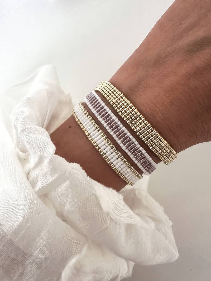 Gewebtes Perlenarmband Mit Winzigen Perlen, Gold Weiß Rosé Flieder, Elegante Armkette, Armbänder Geschenk Beste Freundin Geburtstag Hochzeit von Liebeliin