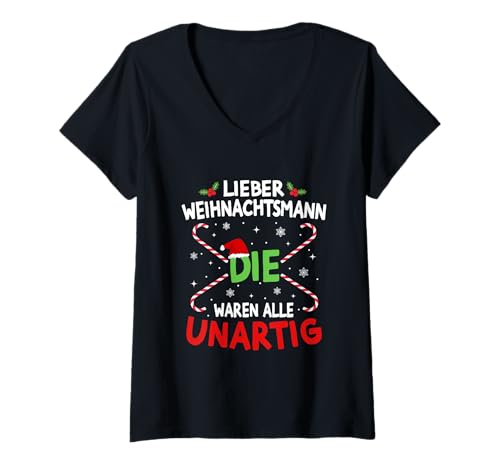 Damen Tshirt with German Text Lieber Weihnachtsmann Die Waren Alle T-Shirt mit V-Ausschnitt Damen Tshirt with German Text Lieber Weihnachtsmann Die Waren Alle T-Shirt mit V-Ausschnitt von Lieber Weihnachtsmann Die Waren Alle Unartig