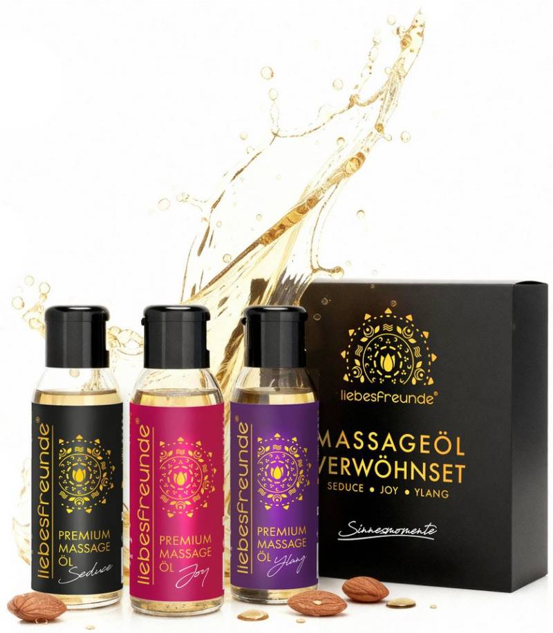 Liebesfreunde Massageöl Sinnliches Massageöl Geschenkset zur Entspannung, Massage Geschenk Set, mit Provitamin B5 (3 x 50 ml) von Liebesfreunde