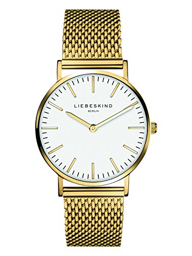 LIEBESKIND Damen Analog Quarz Uhr mit Edelstahl, IP gold-weiß von LIEBESKIND