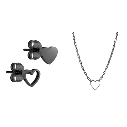 LIEBESKIND Damen-Ohrstecker Edelstahl (schwarz) & Damen-Collier Edelstahl (schwarz) von Liebeskind