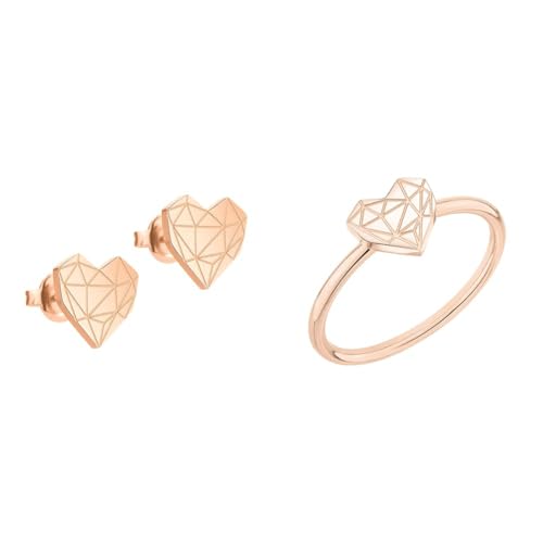 LIEBESKIND Damen-Ohrstecker Edelstahl LJ-0309-E-11 & Ring LJ-0866-R-52 IP Roségold von Liebeskind