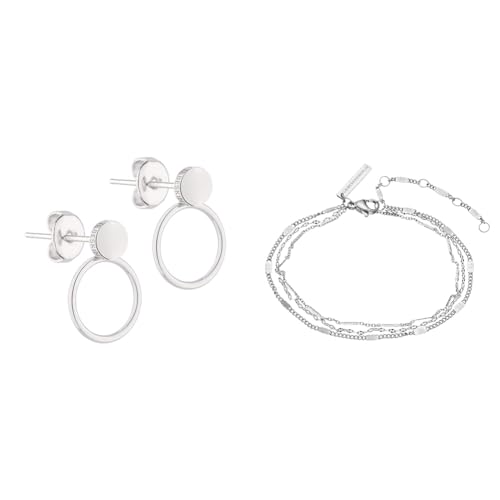 LIEBESKIND Edelstahl, Femme Boutons d'oreilles LJ-0480-E-11 & Layering-Armband LJ-0633-B-22 Silber von Liebeskind