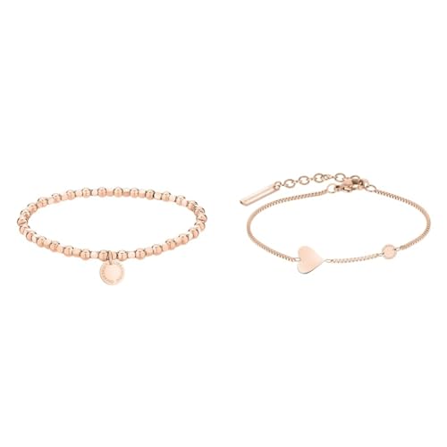 Liebeskind Beads-Armband LJ-0597-B-17 IP Roségold & LJ-0511-B-20 Damen Armband Herz Edelstahl Rose 20 cm von Liebeskind