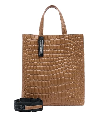 Liebeskind Berlin Paperbag Tote M – Paperbag Tasche aus Leder mit Jacquard-Schultergurt & Logodetails I Damen-Tasche | Leder Handtasche Damen | Women’s Tote Bag von LIEBESKIND