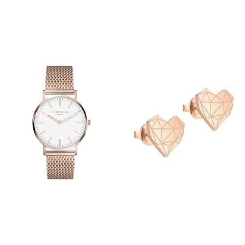 Liebeskind Damen Analog Quarz Armbanduhr mit Edelstahlarmband LT-0077-MQ & Damen-Ohrstecker Edelstahl LJ-0309-E-11 von Liebeskind