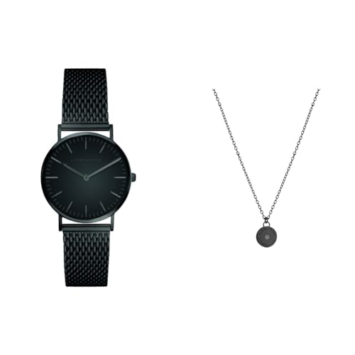 Liebeskind Damen Analog Quarz Armbanduhr mit Edelstahlarmband LT-0082-MQ & Kette aus Edelstahl in Schwarz LJ-0557-N-45 von Liebeskind