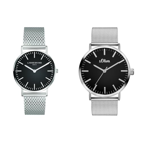 Liebeskind Damen Analog Quarz Armbanduhr mit Edelstahlarmband LT-0096-MQ & S.Oliver Damen Armbanduhr SO-3325-MQ, Silber-Schwarz von Liebeskind