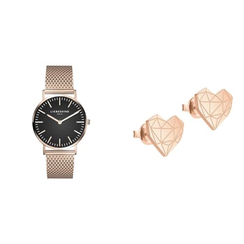 Liebeskind Damen Analog Quarz Armbanduhr mit Edelstahlarmband LT-0098-MQ & Damen-Ohrstecker Edelstahl LJ-0309-E-11 von Liebeskind