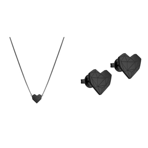 Liebeskind Damen-Collier Edelstahl (schwarz), LJ-0617-N-V 40 & Ohrringe aus Edelstahl in Schwarz LJ-0615-E-11 von Liebeskind