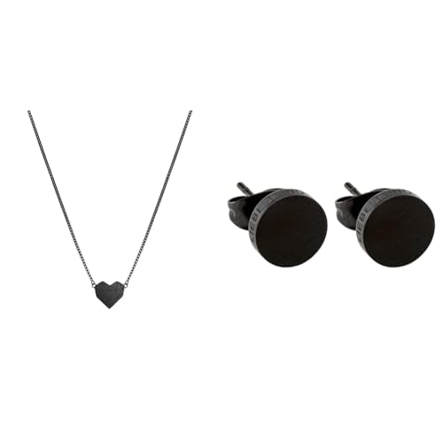 Liebeskind Damen-Collier Edelstahl (schwarz), LJ-0617-N-V 40 & Ohrstecker LJ-0067-E-07 IP Schwarz, Edelstahl von Liebeskind