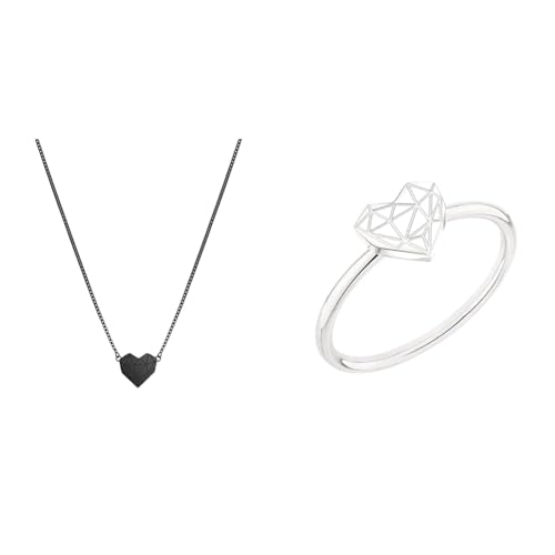 Liebeskind Damen-Collier Edelstahl (schwarz), LJ-0617-N-V 40 & Ring LJ-0866-R-56 Silber von Liebeskind