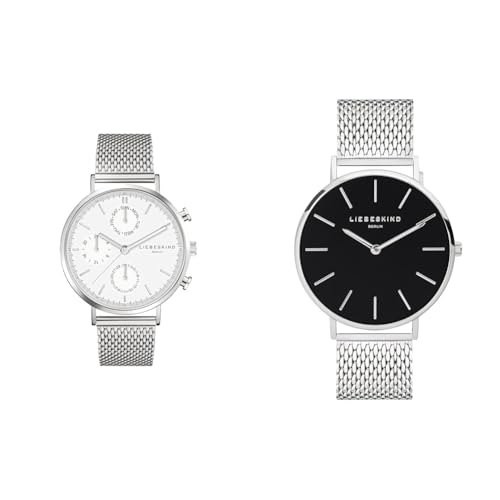 Liebeskind Damen Multi Zifferblatt Quarz Uhr mit Edelstahl Armband LT-0191-MM & Damen Analog Quarzuhr 38 mm von Liebeskind