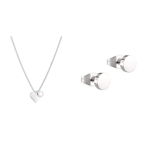 Liebeskind LJ-0503-N-45 Damen Collier Herz Edelstahl Silber 45 cm One Size & TIME & JEWEL Ohrstecker LJ-0483-E-05 Silber von LIEBESKIND