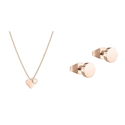 Liebeskind TIME & JEWEL Kette aus Edelstahl in Roségold LJ-0505-N-45 & Ohrringe LJ-0485-E-05 Damen Ohrstecker Edelstahl Rose, Edelstahl Ip Roségold, One Size von Liebeskind