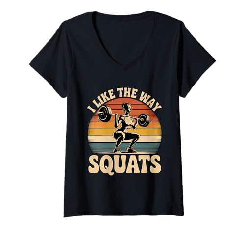 Damen I Like The Way She Squats Gym Couple Husband Wife - T-Shirt mit V-Ausschnitt Damen I Like The Way She Squats Gym Couple Husband Wife - T-Shirt mit V-Ausschnitt von Liebesmotivation Fitnessstudio Ehemann Humor