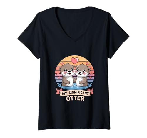 Damen My Significant Otter Liebe Otter Paar Herzen T-Shirt mit V-Ausschnitt Damen My Significant Otter Liebe Otter Paar Herzen T-Shirt mit V-Ausschnitt von Liebesotter Pärchen Romantik Herzen Niedlich