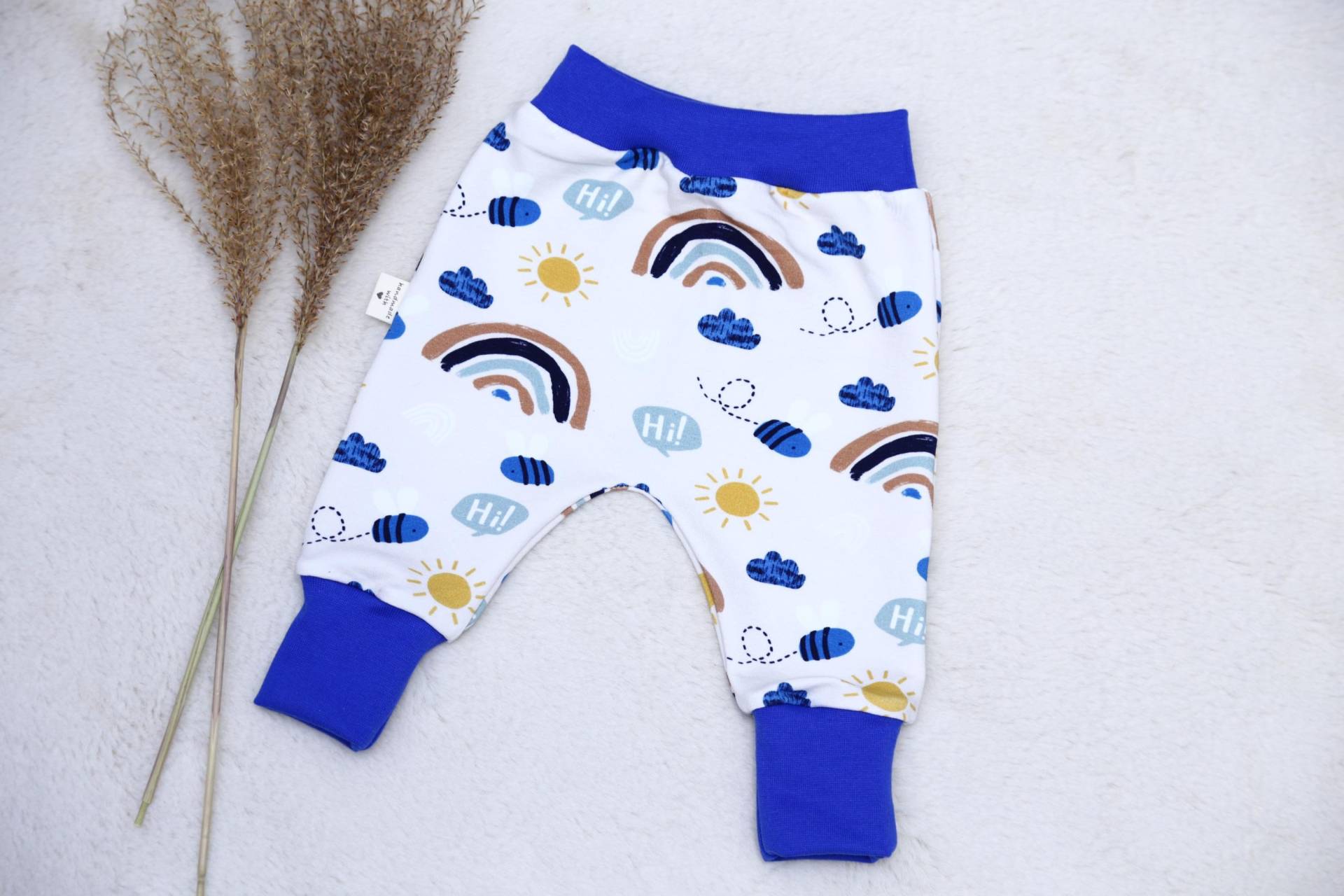 Babyhose Hose Baby Kind Junge Regenbogen Blau Gr. 50 von LiebevollGekleidet