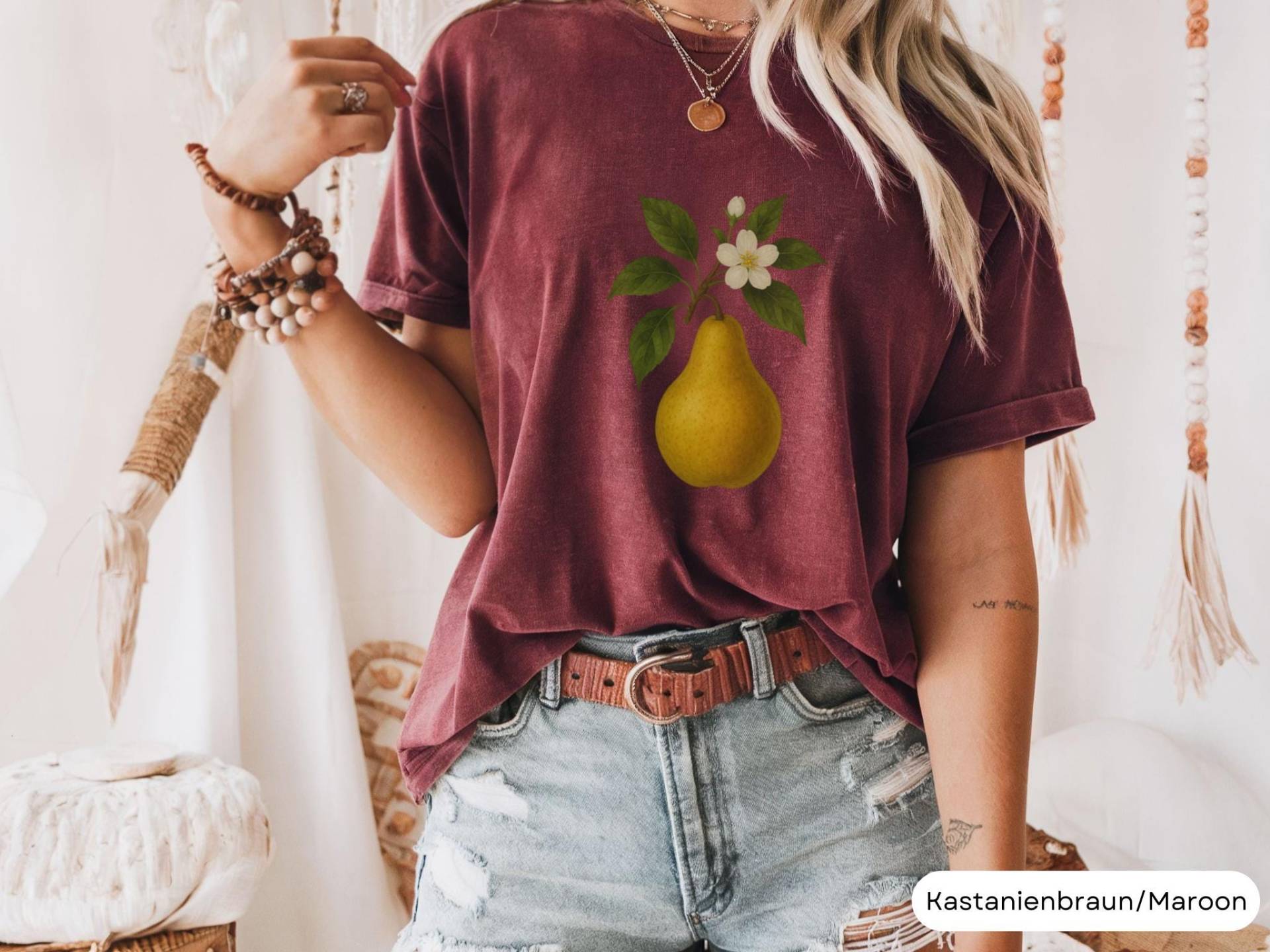Vintage Birne Shirt, Kunst Grafik Obst Pastell Zeichnung Frucht Foodie Blumen Früchte von LiebevollGeschenkeDE