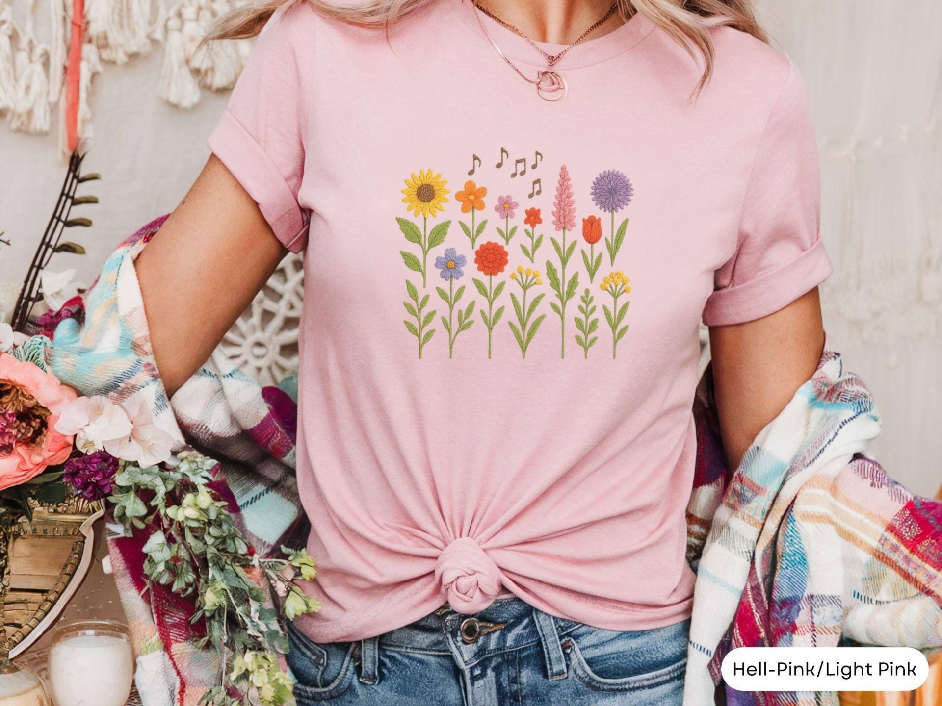 Wildflower Botany Übergroßes Besticktes Sweatshirt | Libelle T-Shirt Besticktes Mit Blumen Pullover Rundhals von LiebevollGeschenkeDE