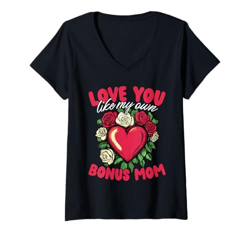 Damen Bonus Mama Mit Liebe für Stiefmutter T-Shirt mit V-Ausschnitt von Liebevolle Bonus Mama und Stiefmutter Bekleidung