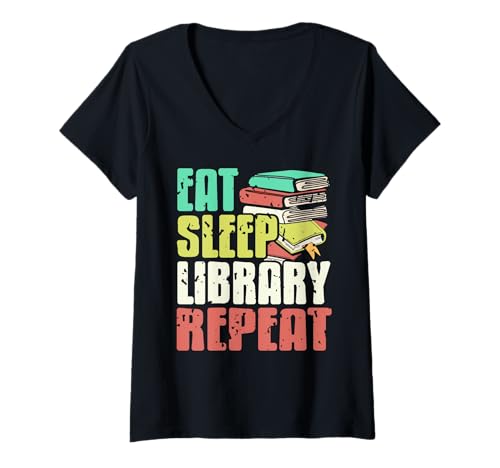 Damen Lesen Schlafen Bibliothek Wiederholen Humor Leser T-Shirt mit V-Ausschnitt Damen Lesen Schlafen Bibliothek Wiederholen Humor Leser T-Shirt mit V-Ausschnitt von Liebhaber Von Ruhe Bücher Und Lesefreude