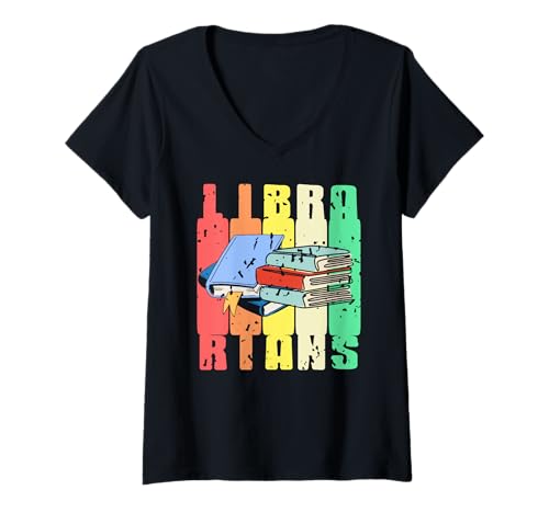 Damen Bibliothekare Retro Farben Bücherstapel Leser T-Shirt mit V-Ausschnitt Damen Bibliothekare Retro Farben Bücherstapel Leser T-Shirt mit V-Ausschnitt von Liebhaber Von Vintage Bücher Und Bibliotheken