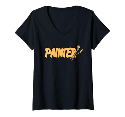 Damen Maler Pinselstil für kreative Profis T-Shirt mit V-Ausschnitt Damen Maler Pinselstil für kreative Profis T-Shirt mit V-Ausschnitt von Liebhaber von ausdrucksstarken Pinseln
